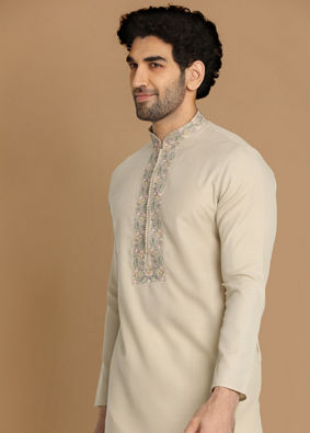 Pista Thread Work Kurta Pajama image number 0